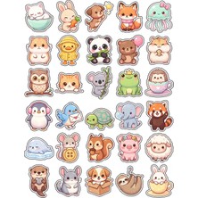 Dekorif 30 Adet Pastel Hayvanlar Sticker Seti - Laptop Defter Ajanda Süsleme