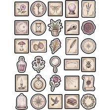 Dekorif 30 Adet Vintage Gotik Botanik Pul Sticker Seti - Ajanda Laptop Scrapbook Için