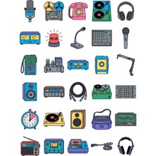 Dekorif 30 Adet Retro Radyo ve Ses Cihazı Sticker Seti - Laptop ve Defter Için