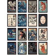 Dekorif Utagawa Kuniyoshi Tabloları 16'lı Sticker Seti Laptop Defter Ajanda Etiket