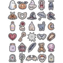 Dekorif 30 Adet Suluboya Sevimli Gotik Sticker Seti - Laptop Defter Ajanda Scrapbook Için