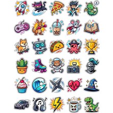 Dekorif Sevimli Karakterler Chibi Sticker Seti 150 Adet - 5'li Mega Paket NO32 - Laptop Defter