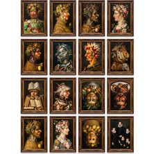 Dekorif Giuseppe Arcimboldo Tabloları 16'lı Sticker Seti Laptop Defter Planlayıcı Etiket