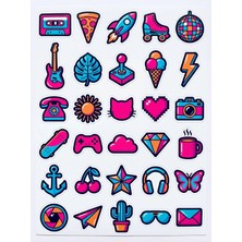 Dekorif 30 Adet Pop Art Retro Ikonlar Sticker Seti - Laptop Defter Ajanda Için