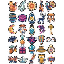Dekorif 30 Adet Nostaljik Folk Sanatı Sticker Seti - Laptop Ajanda Scrapbook Için