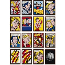 Dekorif Roy Lichtenstein Tabloları 16'lı Sticker Seti Laptop Defter Etiketi
