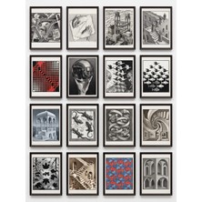 Dekorif M. C. Escher Tabloları 16'lı Sticker Seti Laptop Defter Planlayıcı Etiketi