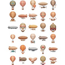 Dekorif 30 Adet Vintage Hava Balonu Sticker Seti - Defter, Laptop, Ajanda Için