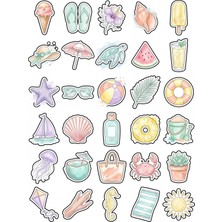 Dekorif 30 Adet Pastel Sulu Boya Yaz Tatili Sticker Seti - Laptop Defter Valiz Için
