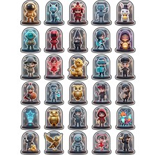 Dekorif 30 Adet 3D Chibi Cam Fanus Koleksiyonu Sticker Seti - Laptop Kılıf Defter