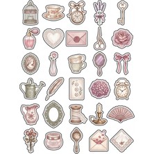 Dekorif 30 Adet Pastel Vintage Romantik Sticker Seti - Ajanda Scrapbook Defter Için Estetik Tasarım
