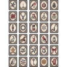 Dekorif 30 Adet Vintage Yılbaşı Posta Pulu Sticker Seti - Planner Ajanda Defter Laptop Için