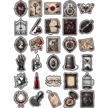 Dekorif Cadılar Bayramı Gotik Vintage Sticker Seti 150 Adet - 5'li Mega Paket NO03 - Laptop Defter