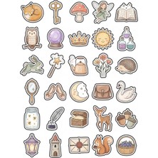 Dekorif 30 Adet Masalsı Pastel Suluboya Sticker Seti - Laptop Defter Telefon Su Matarası