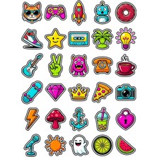 Dekorif 30 Adet Renkli Pop Art Ikon Sticker Seti - Laptop Telefon Defter Ajanda Için