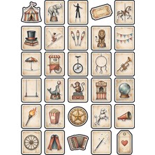 Dekorif 30 Adet Nostaljik Vintage Sirk Sticker Seti - Scrapbook Ajanda Defter Için