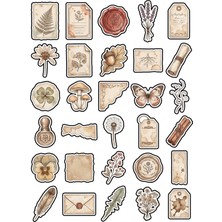 Dekorif 30 Adet Vintage Botanik Koleksiyon Sticker Seti - Ajanda Scrapbook Defter Için
