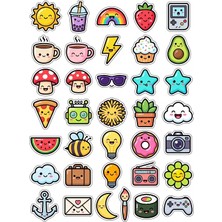 Dekorif 30 Adet Eğlenceli Objeler Sticker Seti - Laptop Defter Telefon Için