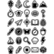 Dekorif 30 Adet Siyah Beyaz Minimalist Sembol Sticker Seti - Laptop Telefon Defter Için