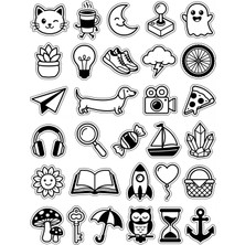 Dekorif 30 Adet Minimalist Siyah Beyaz Figür Sticker Seti - Laptop Defter Ajanda Için