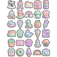 Dekorif 30 Adet Pastel Sevimli Figürler Sticker Seti - Laptop Ajanda Telefon Için