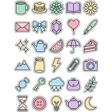 Dekorif 30 Adet Sevimli Pastel Günlük Objeler Sticker Seti - Planner Ajanda Defter Için