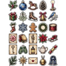 Dekorif 30 Adet Nostaljik Yılbaşı Sticker Seti - Defter Ajanda Scrapbook Için