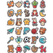 Dekorif 30 Adet Sevimli Hayvan ve Karakter Sticker Seti - Laptop Defter Telefon Için Eğlenceli Paket