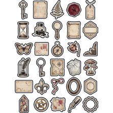 Dekorif 30 Adet Dark Academia Gotik Arşiv Sticker Seti - Scrapbook Ajanda Defter Laptop Için