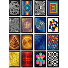 Dekorif Victor Vasarely Tabloları 16'lı Sticker Seti Laptop Defter Etiketi