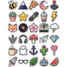 Dekorif 30 Adet Renkli Pop Art Ikon Sticker Seti - Laptop Telefon Ajanda Için