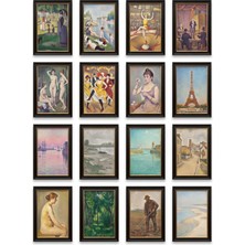 Dekorif Georges Seurat Tabloları 16'lı Sticker Seti Laptop Defter Planlayıcı Etiketi