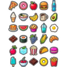 Dekorif Tatlı Yiyecek Pop Sticker Seti 150 Adet - 5'li Mega Paket - Laptop Defter Ajanda Etiketi