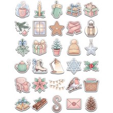 Dekorif 30 Adet Pastel Renkli Kış Temalı Sticker Seti - Planner Defter Laptop Için Estetik Paket