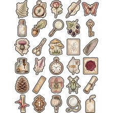 Dekorif 30 Adet Vintage Botanik Doğa Sticker Seti - Ajanda Scrapbook Defter Için