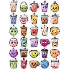 Dekorif 30 Adet Bubble Tea Içecek Sticker Seti - Laptop Defter Telefon