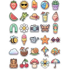 Dekorif 30 Adet Sevimli Yaz Sticker Seti - Laptop Defter Telefon Ajanda