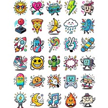 Dekorif 30 Adet Retro Pop Art Çizgi Film Sticker Seti - Laptop Defter Ajanda