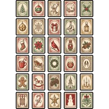 Dekorif 30 Adet Vintage Yılbaşı Pulu Sticker Seti - Laptop Defter Telefon Scrapbook