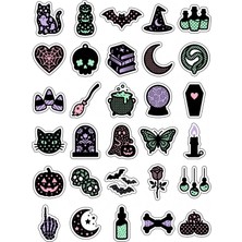 Dekorif 30 Adet Pastel Gotik Cadılar Bayramı Sticker Seti - Laptop Defter Telefon Için