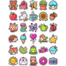 Dekorif 30 Adet Tatlı Hayvanlar ve Doğa Sticker Seti - Laptop Defter Telefon Için