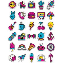 Dekorif 30 Adet Nostaljik Retro Figür Sticker Seti - Laptop Telefon Ajanda Için