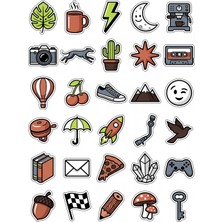 Dekorif 30 Adet Modern Eğlenceli Ikon Sticker Seti - Laptop Defter Telefon Için
