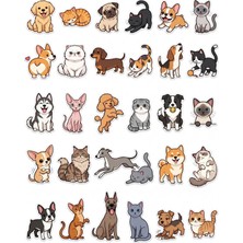 Dekorif 30 Adet Chibi Kedi ve Köpek Sticker Seti - Laptop Ajanda Defter Için