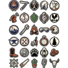 Dekorif 30 Adet Nostaljik Retro Rozet Sticker Seti - Laptop Ajanda Valiz Su Matarası Için