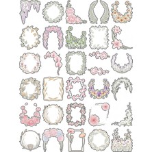 Dekorif 30 Adet Pastel Botanik Çerçeve Sticker Seti - Ajanda Defter Scrapbook Için Estetik Paket