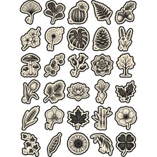Dekorif 30 Adet Siyah Beyaz Vintage Botanik Sticker Seti - Laptop Ajanda Defter Için