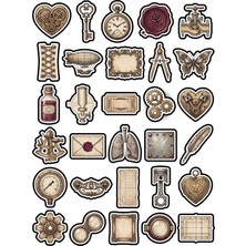 Dekorif 30 Adet Vintage Steampunk Tasarım Sticker Seti - Scrapbook Ajanda Defter Laptop Için