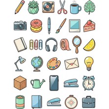 Dekorif 30 Adet Retro Hobi ve Sanat Sticker Seti - Laptop Defter Telefon Için
