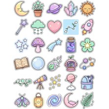 Dekorif 30 Adet Pastel Gökyüzü Botanik Sticker Seti - Laptop Defter Telefon
